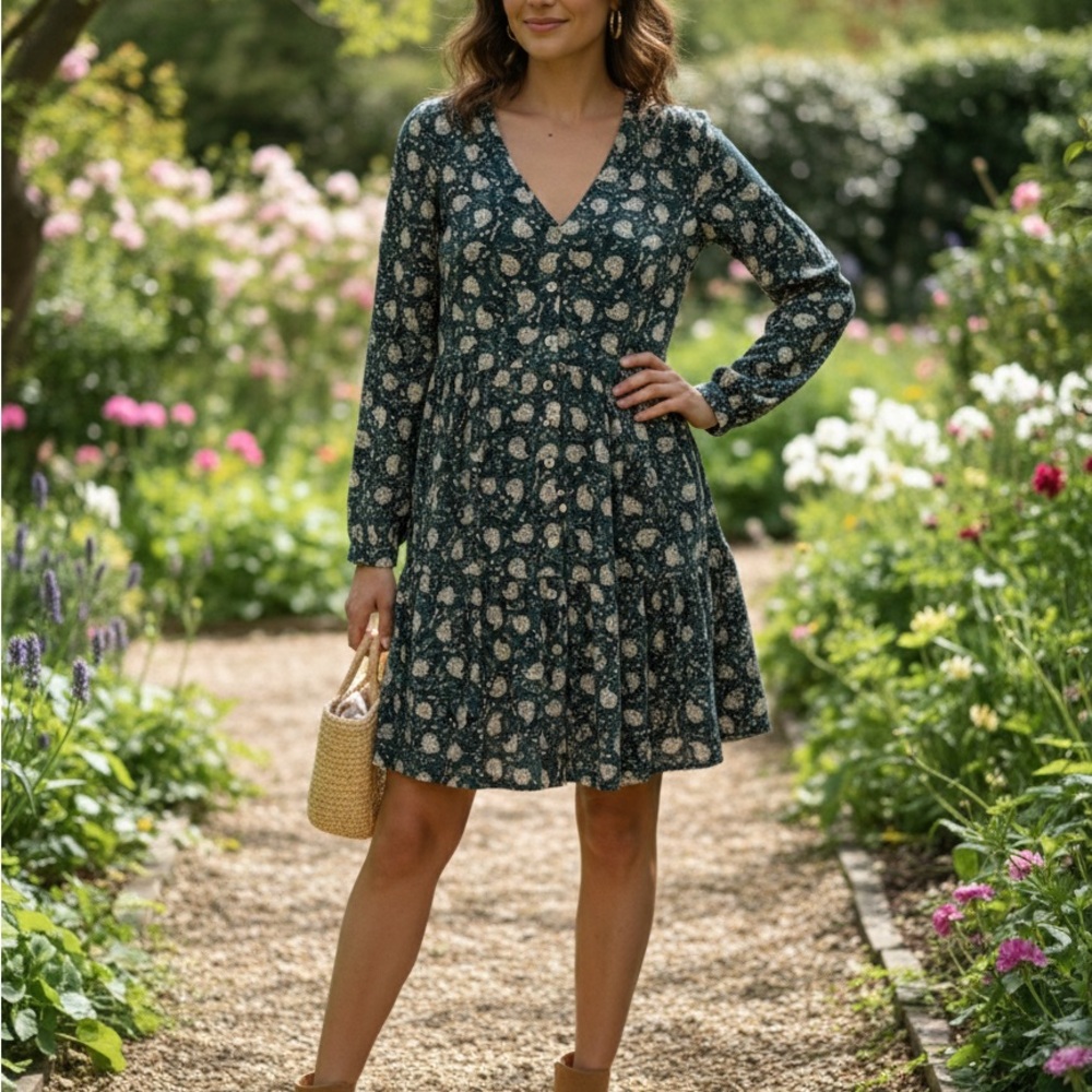 Elegant Floral Long Sleeve Dress